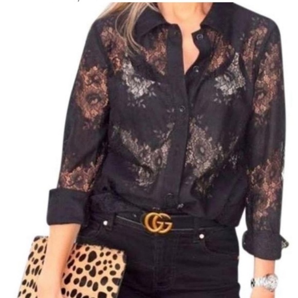 Cabi Black St. Regis Lace Button Front Blouse - Picture 9 of 9